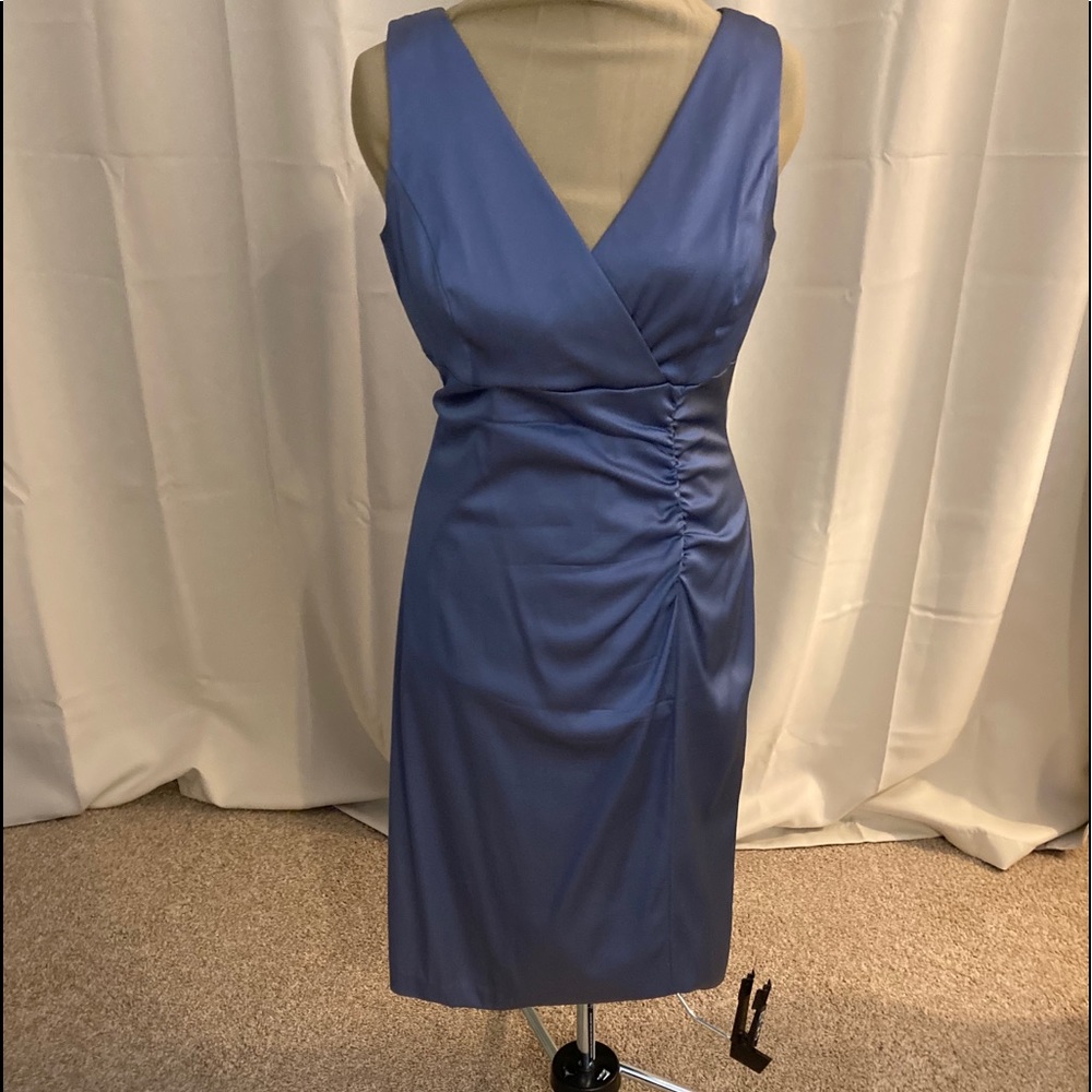 Gorgeous steel blue evening dress.